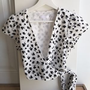 Leith - Wrap Top (S) black white floral